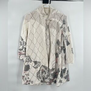 Knitted & Knotted paisley pink grey white sweater duster size XSP Anthropologie